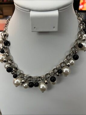 paparazzi Classic Pearl & Onyx Bead Chain Necklace - Women Jewelry